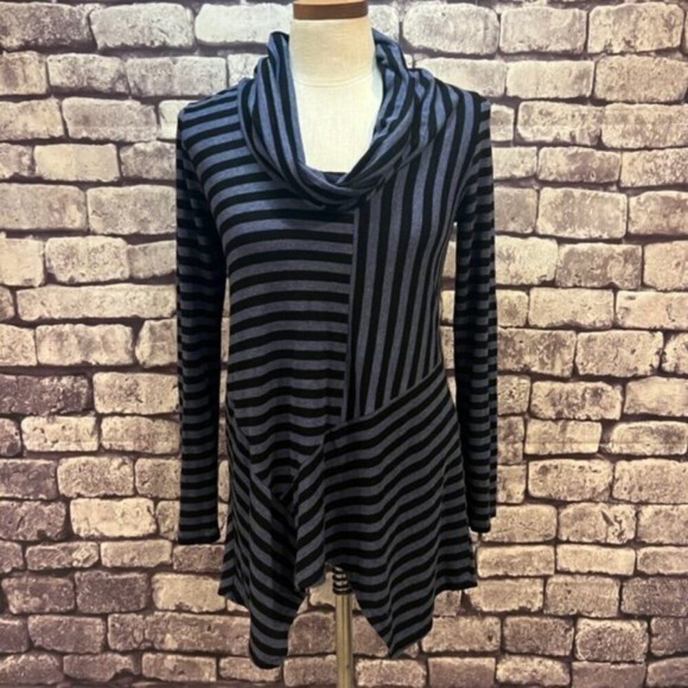 Grace Cowl Neck Striped Black & Blue Blouse Size Small